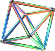 A rainbow colored triangular shaped object featuring top-notch solutions and custom mobile app development services.
